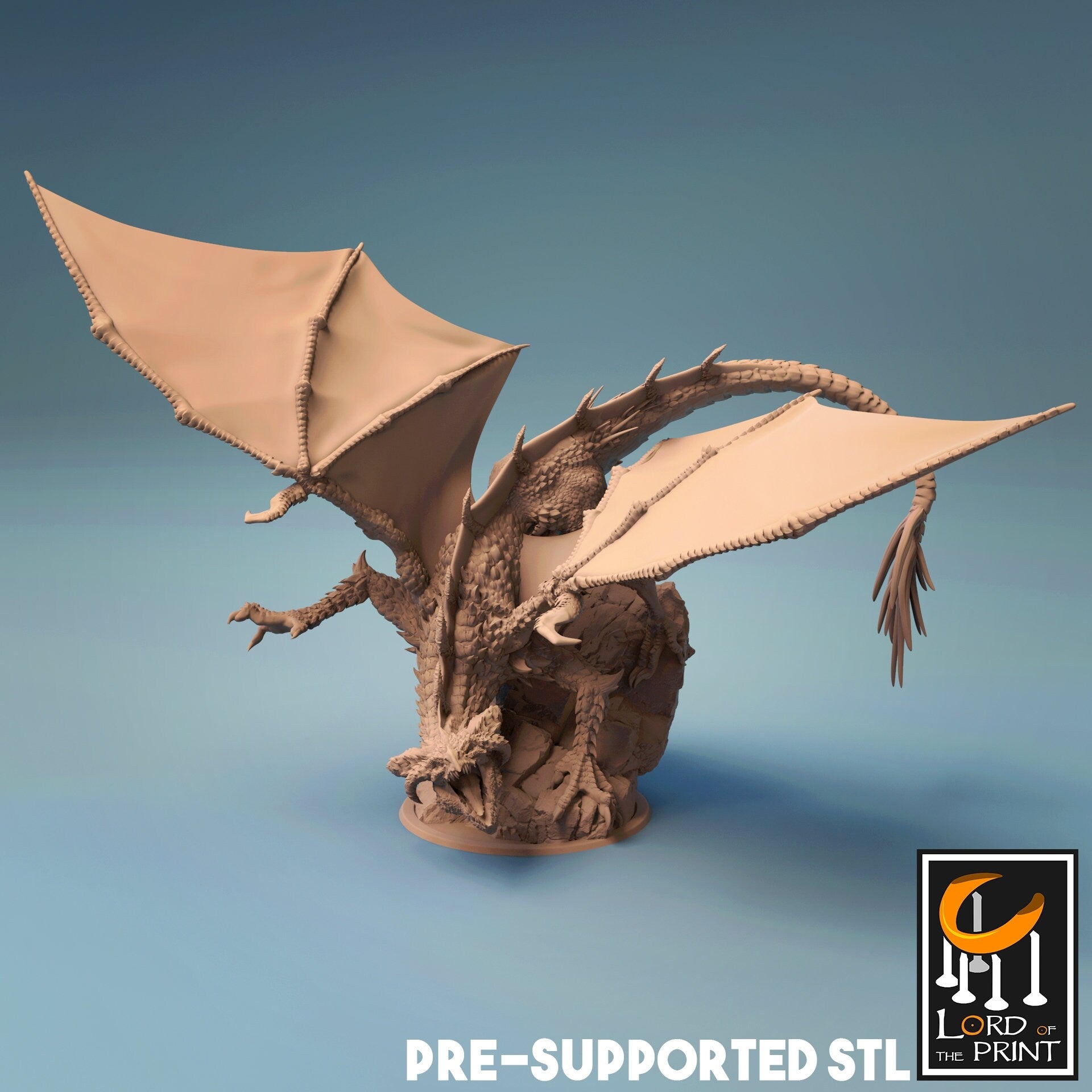Young Black Dragon - Lord of the Print Miniature | Dungeons & Dragons | Pathfinder | Tabletop