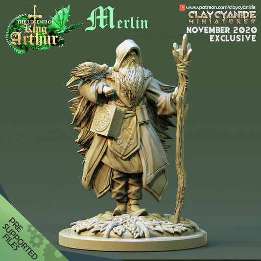 Merlin, Wizard - Clay Cyanide Printed Miniature | Dungeons & Dragons | Pathfinder | Tabletop
