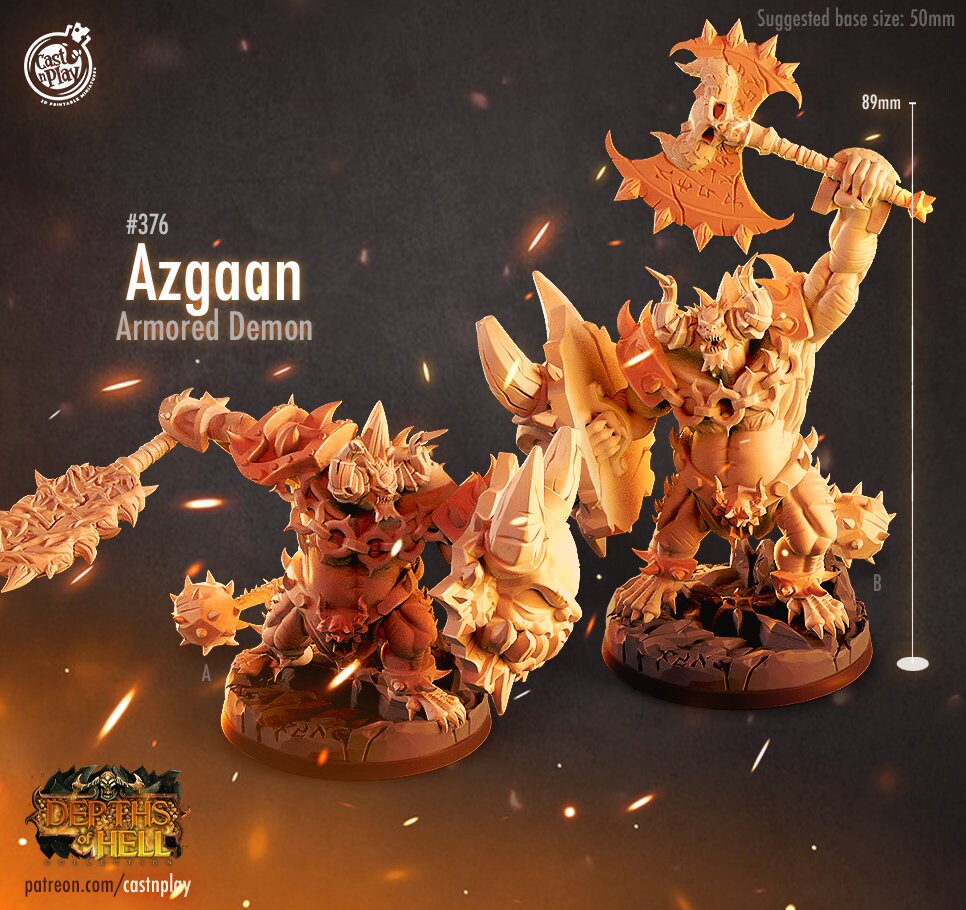 Azgaan, Demon - Cast n Play Printed Miniature | Dungeons & Dragons | Pathfinder | Tabletop