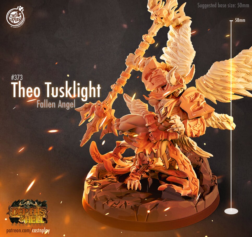 Theo Tusklight, Cursed Angel - Cast n Play Printed Miniature | Dungeons & Dragons | Pathfinder | Tabletop