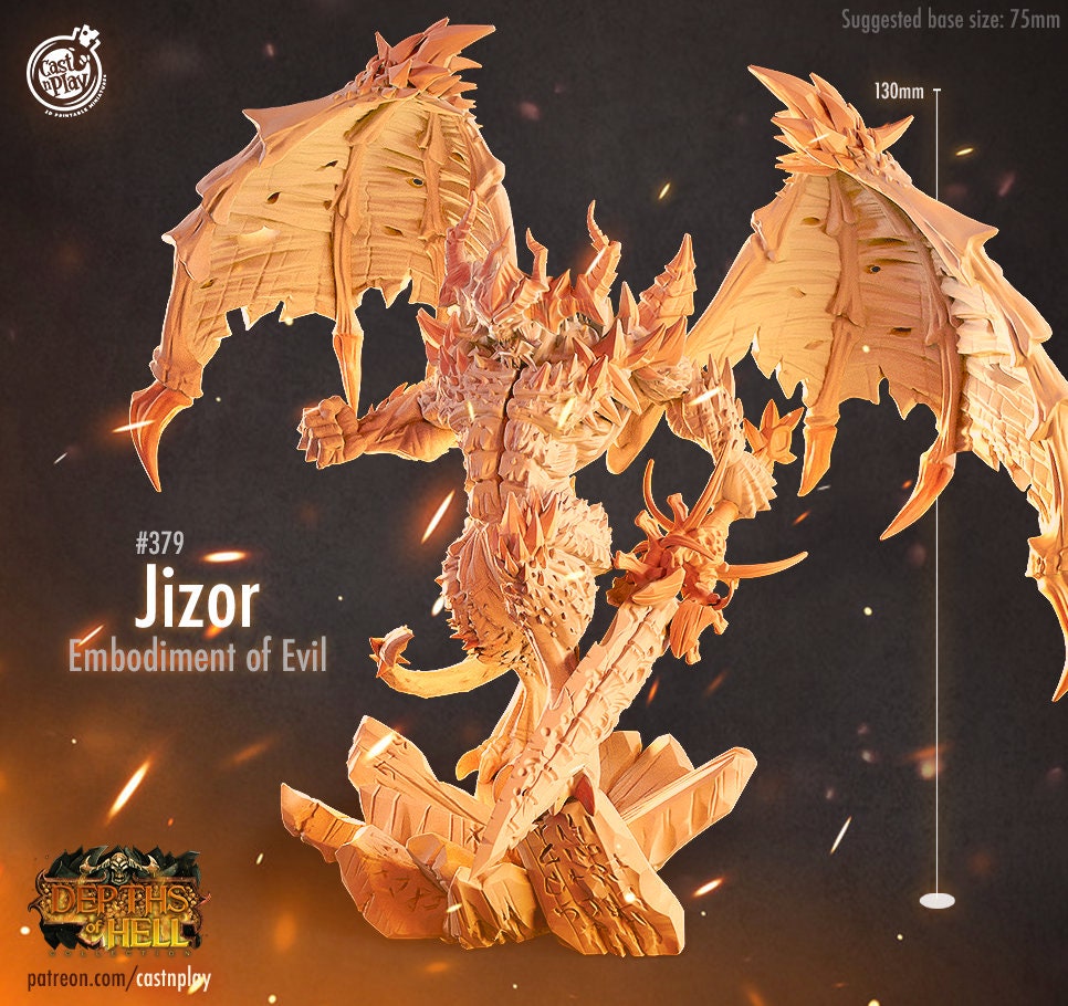 Jizor, Demon Lord - Cast n Play Printed Miniature | Dungeons & Dragons | Pathfinder | Tabletop