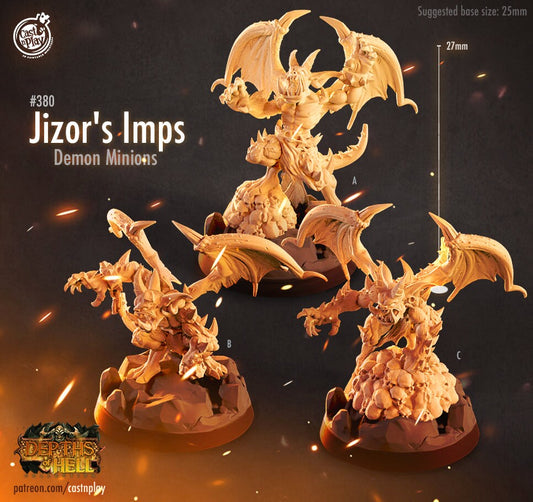 Jizor's Imps - 3 Cast n Play Printed Miniatures | Dungeons & Dragons | Pathfinder | Tabletop