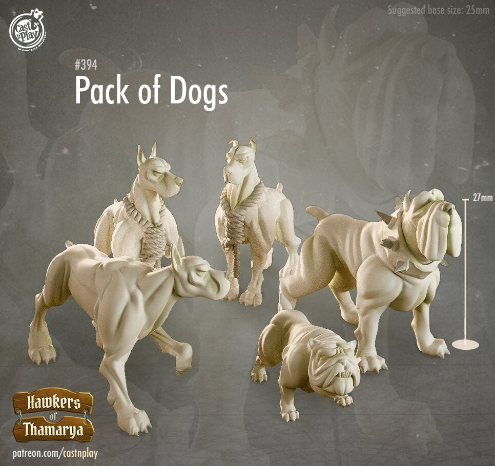 Pack of Dogs - 5 Cast n Play Printed Miniatures | Dungeons & Dragons | Pathfinder | Tabletop