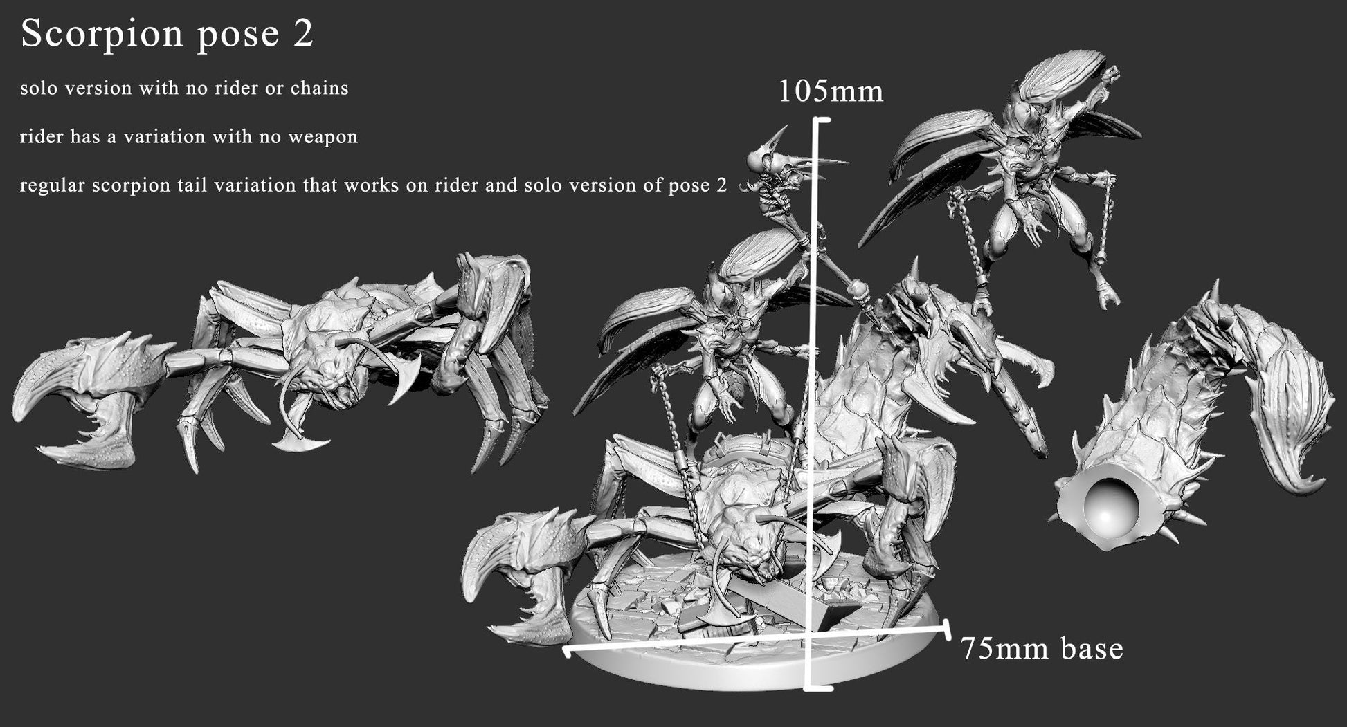 Giant DeathStalker Hybrid Scorpion with Rider - Mini Monster Mayhem Printed Miniature | Dungeons & Dragons | Pathfinder | Tabletop