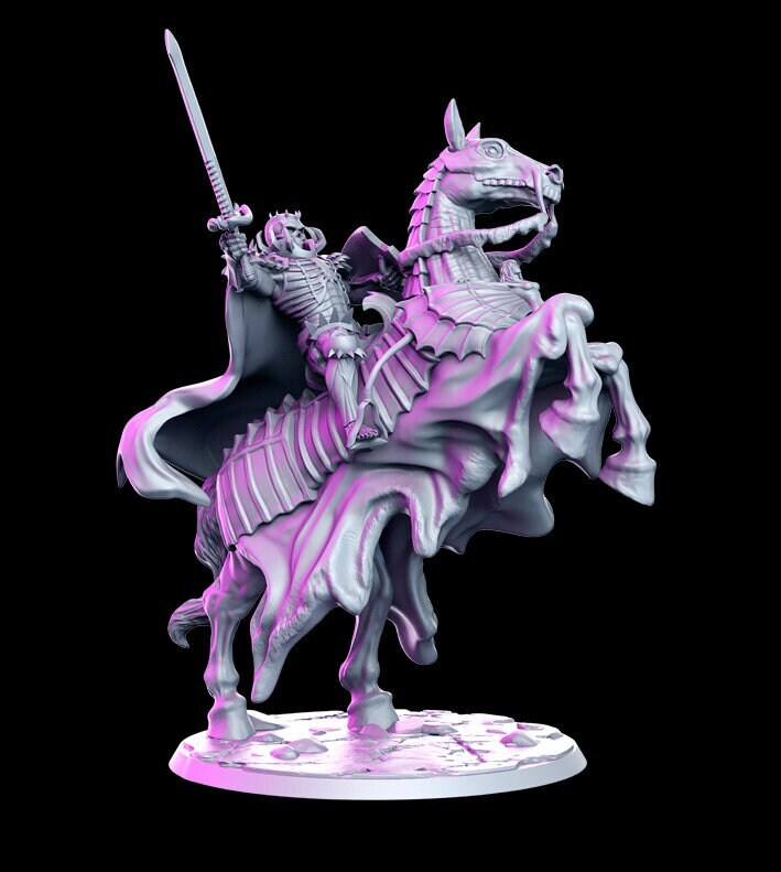 Skrull and Steed, Skeleton Knight Mounted on Horse - RN Estudio Printed Miniature | Dungeons & Dragons | Pathfinder | Tabletop