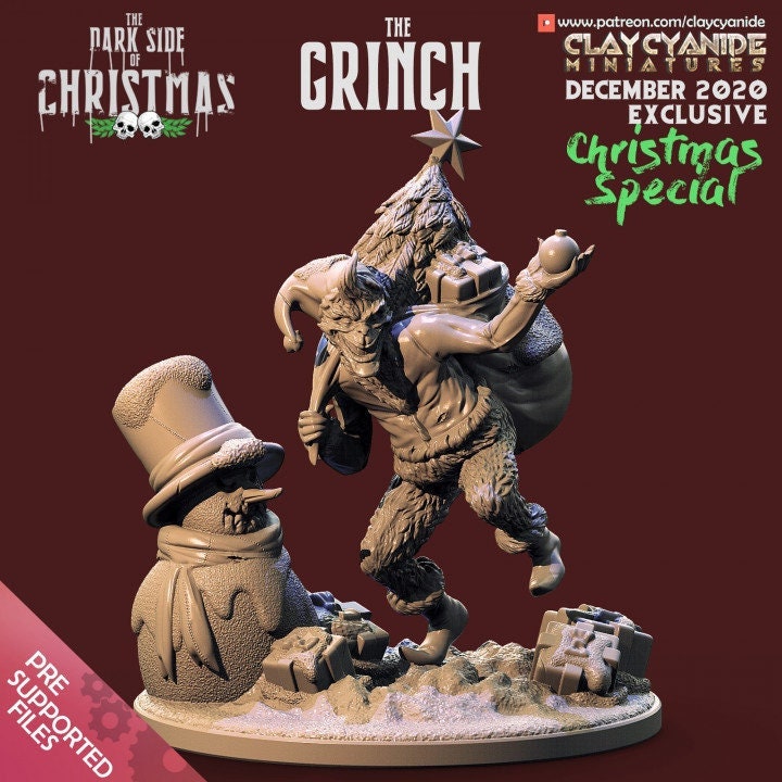 The Grinch 3 inches tall display model - Clay Cyanide Printed Miniature | Dungeons & Dragons | Pathfinder | Tabletop