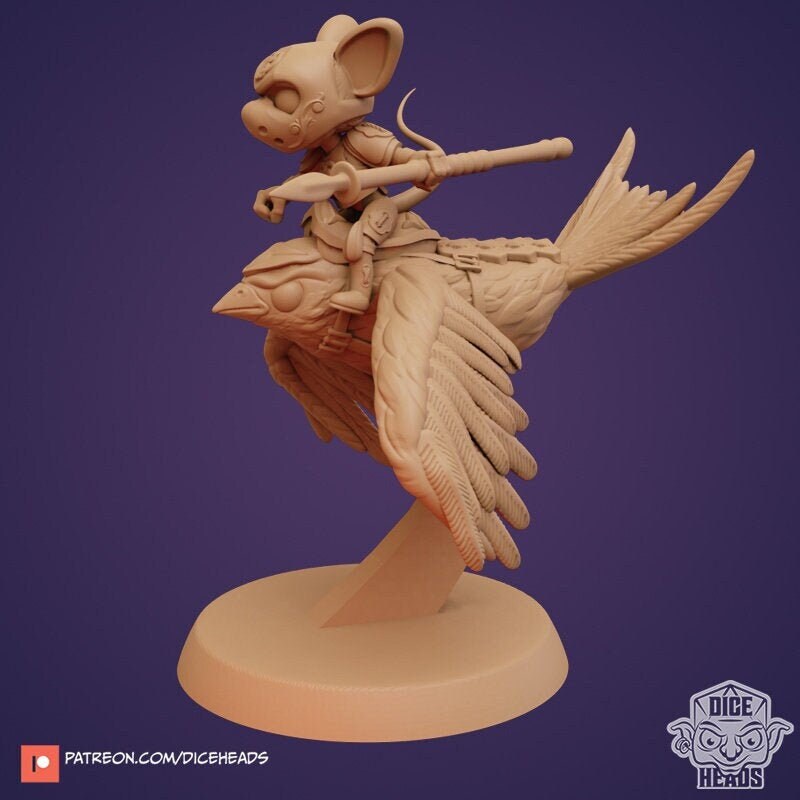 Mousling Swallow Rider - Dice Heads Printed Miniatures | Dungeons & Dragons | Pathfinder | Tabletop