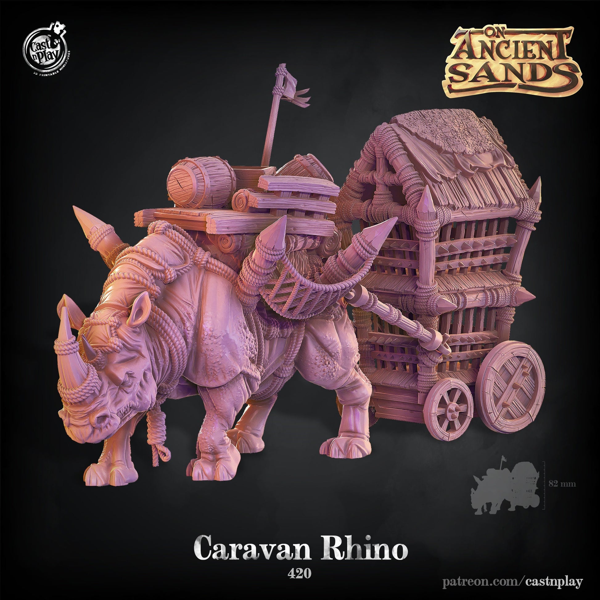 Caravan Rhino Painted Model - Cast n Play Printed Miniature | Dungeons & Dragons | Pathfinder | Tabletop