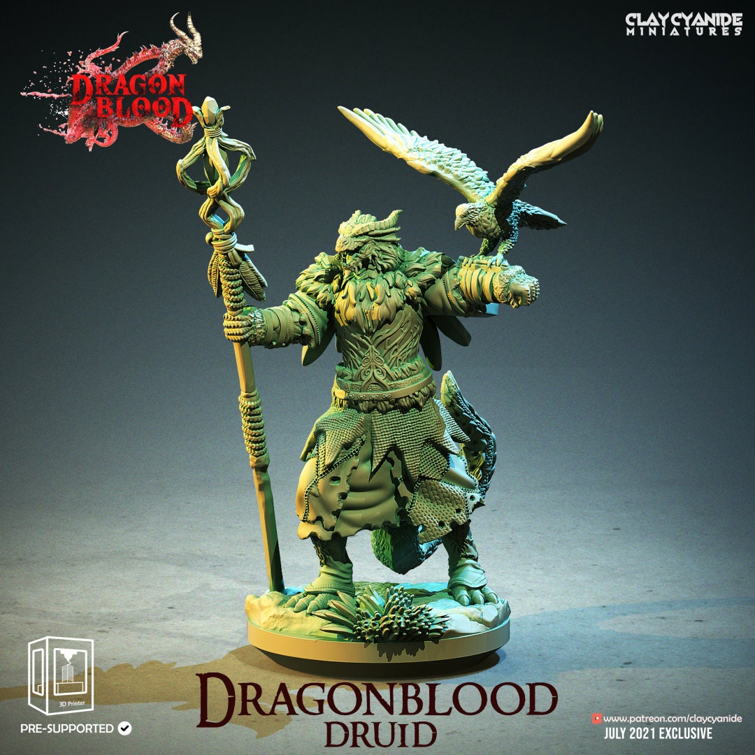 Dragonblood Clan Druid Painted Model - Clay Cyanide Printed Miniature | Dungeons & Dragons | Pathfinder | Tabletop