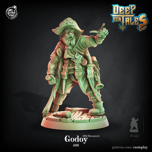 Godoy, Old Buccaneer - Cast n Play Printed Miniature | Dungeons & Dragons | Pathfinder | Tabletop