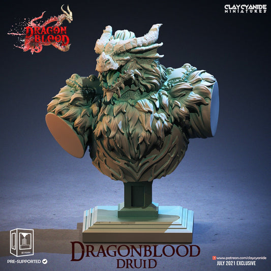 Dragonblood Druid Bust - Clay Cyanide Printed Model | Dungeons & Dragons | Pathfinder | Tabletop