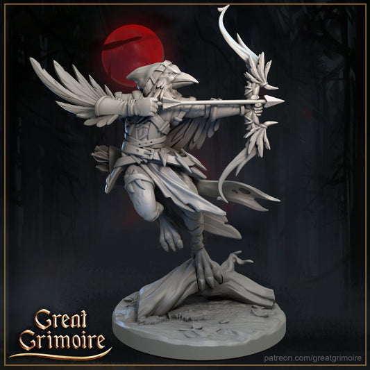 Crimson Archer, Kenku Ranger - Great Grimoire Printed Miniature | Dungeons & Dragons | Pathfinder | Tabletop