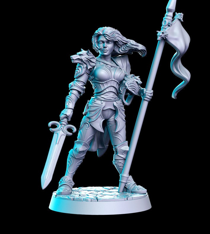 Brunhilda, Female Knight - RN Estudio Printed Miniature | Dungeons & Dragons | Pathfinder | Tabletop