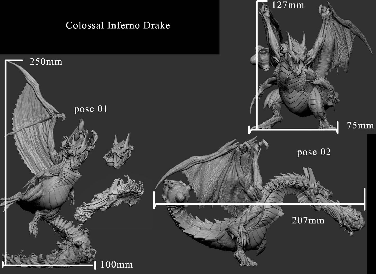 Colossal Inferno Drake - Mini Monster Mayhem Printed Miniature | Dungeons & Dragons | Pathfinder | Tabletop