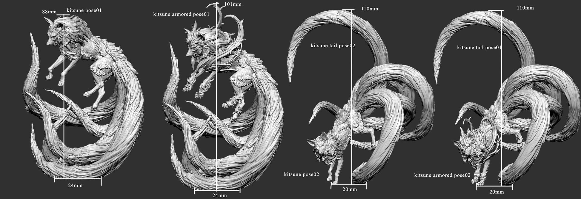 Kitsune Bundle - Mini Monster Mayhem Printed Miniature | Dungeons & Dragons | Pathfinder | Tabletop