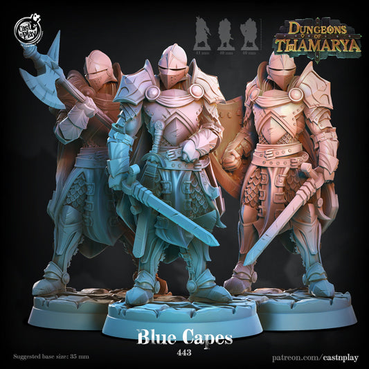 Blue Cape Guards - 3 Cast n Play Printed Miniatures | Dungeons & Dragons | Pathfinder | Tabletop