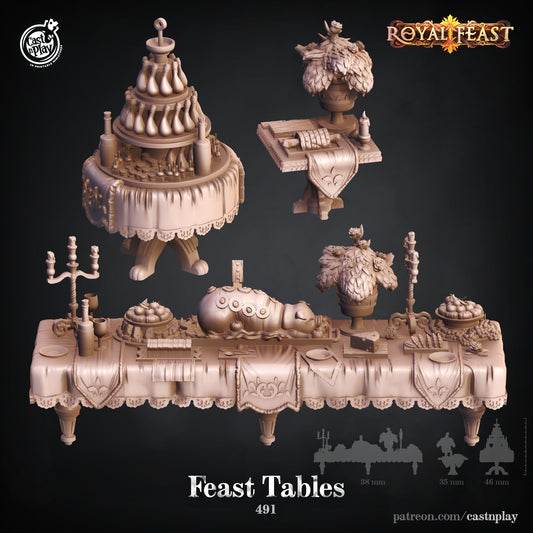 Feast Tables, Tavern Props - 3 Cast n Play Printed Terrain Pieces | Dungeons & Dragons | Pathfinder | Tabletop