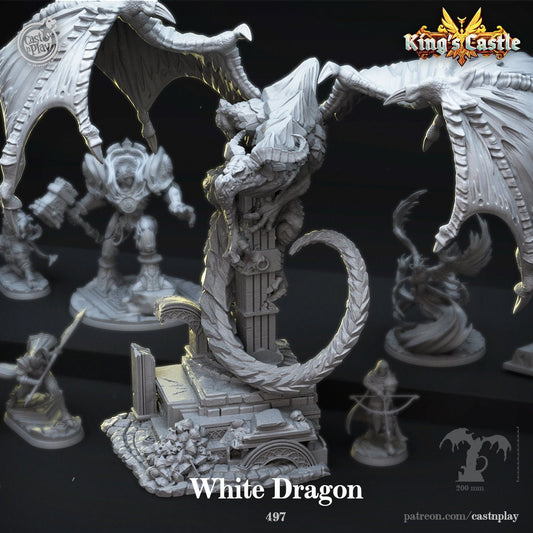 White Dragon - Cast n Play Printed Miniature | Dungeons & Dragons | Pathfinder | Tabletop