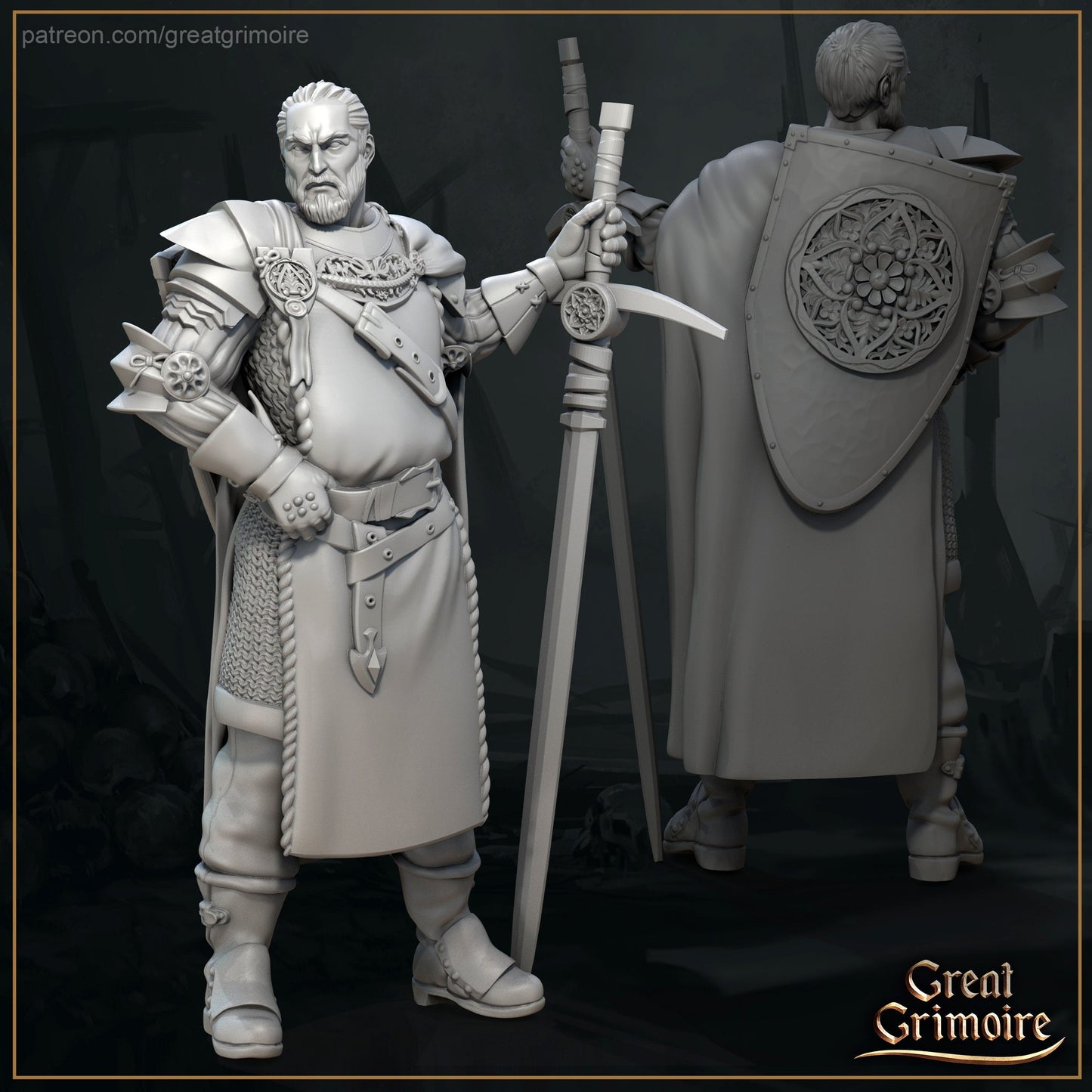 Crusader Kinght - Great Grimoire Printed Miniature | Dungeons & Dragons | Pathfinder | Tabletop