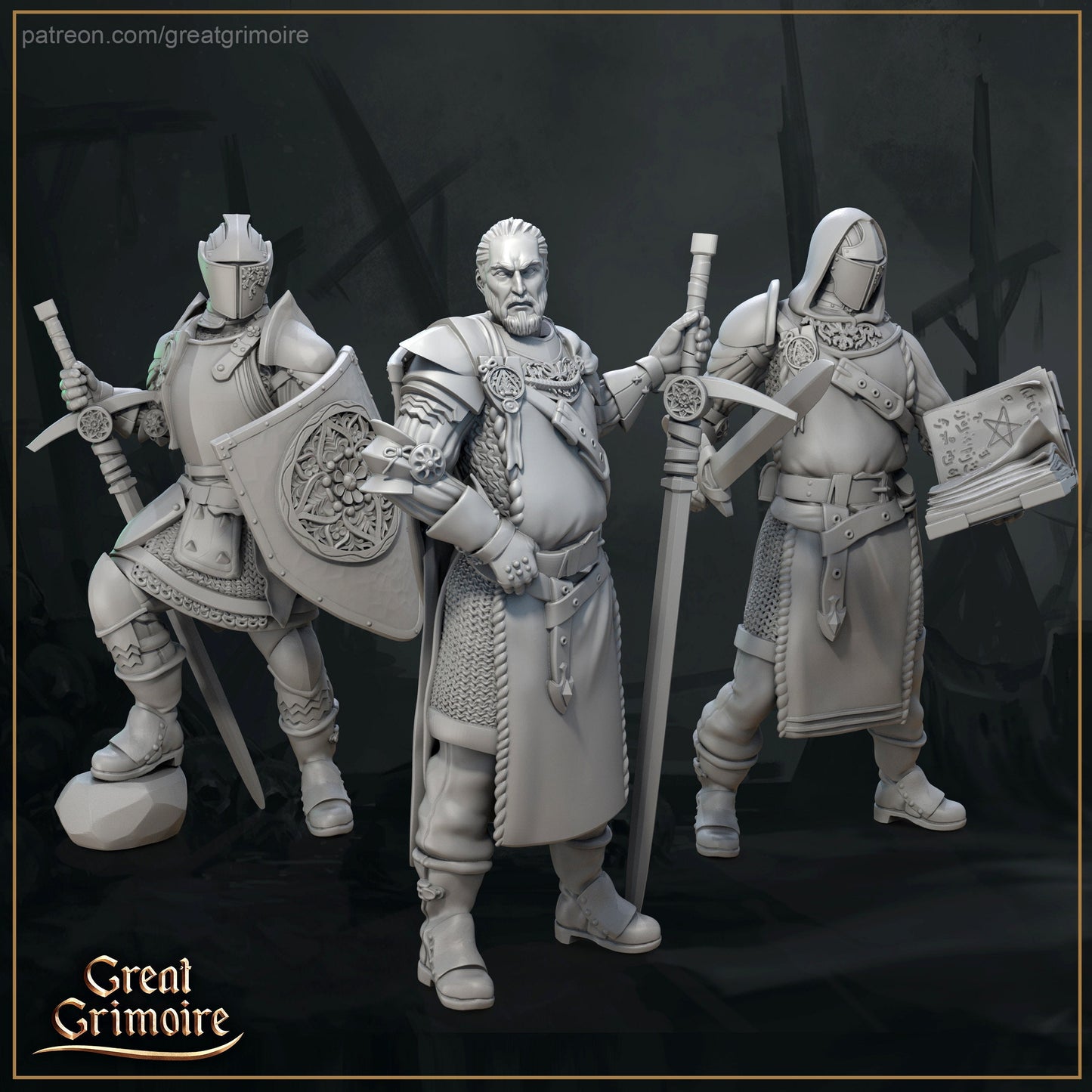 Crusader Kinght - Great Grimoire Printed Miniature | Dungeons & Dragons | Pathfinder | Tabletop