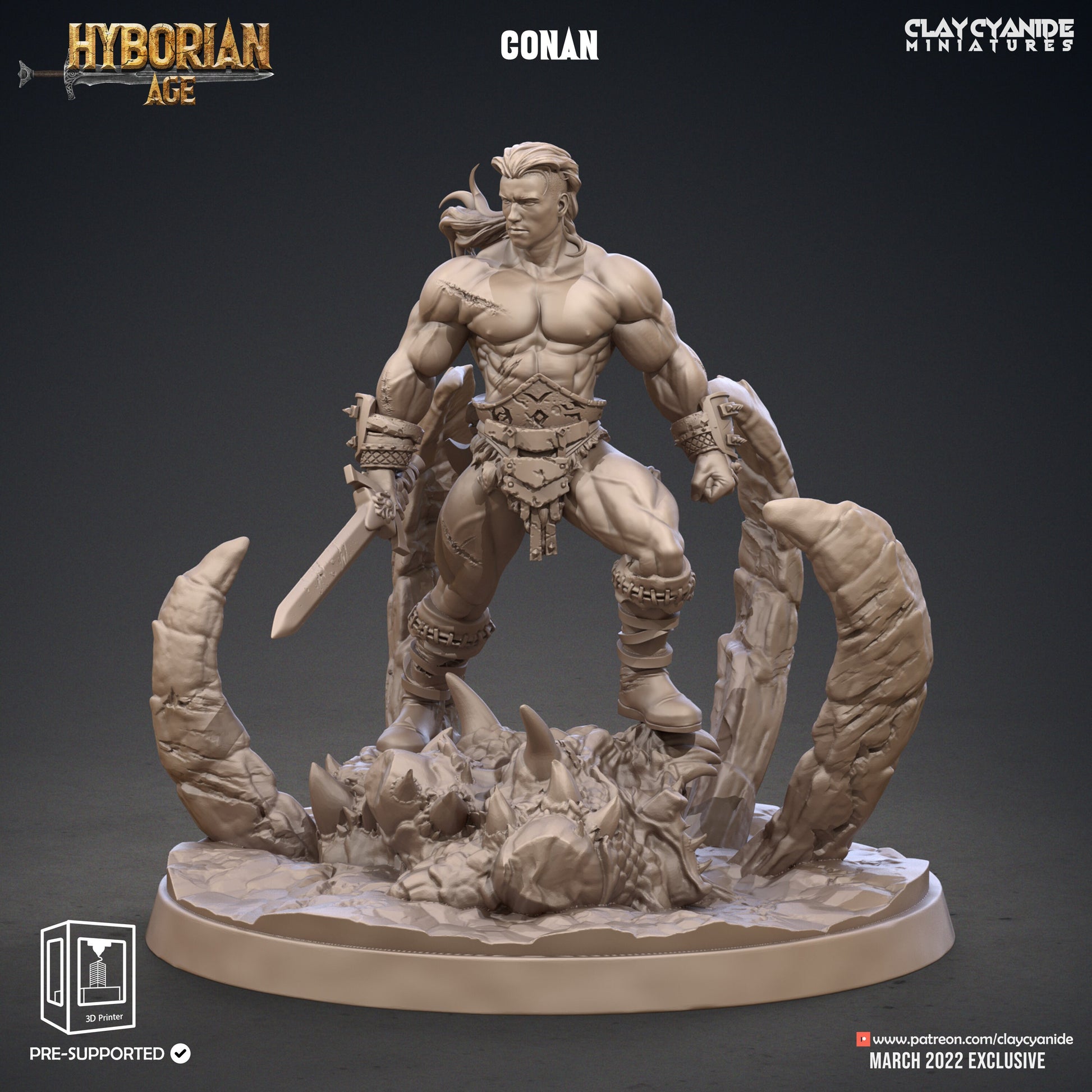 Conan - Clay Cyanide Printed Miniature | Dungeons & Dragons | Pathfinder | Tabletop