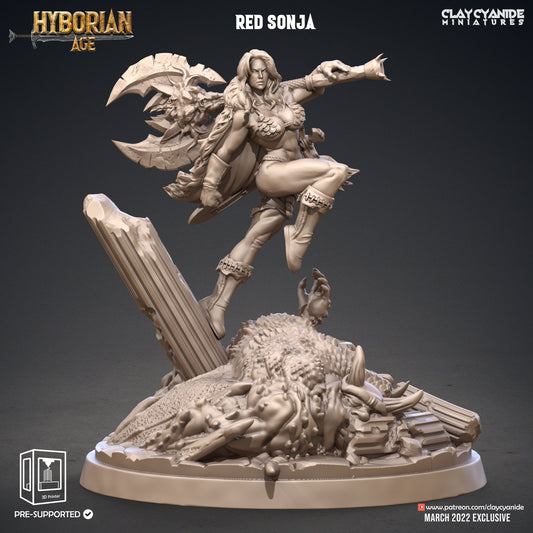 Red Sonja - Clay Cyanide Printed Miniature | Dungeons & Dragons | Pathfinder | Tabletop