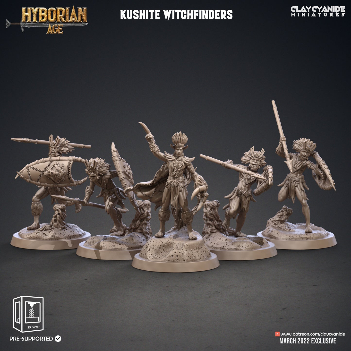 Kushite Witchfinders - Clay Cyanide Printed Miniature | Dungeons & Dragons | Pathfinder | Tabletop