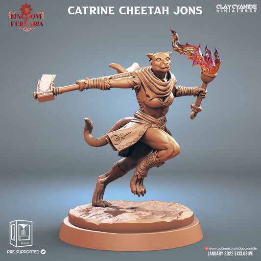 Katrine Cheetah Jons - Clay Cyanide Printed Miniature | Dungeons & Dragons | Pathfinder | Tabletop