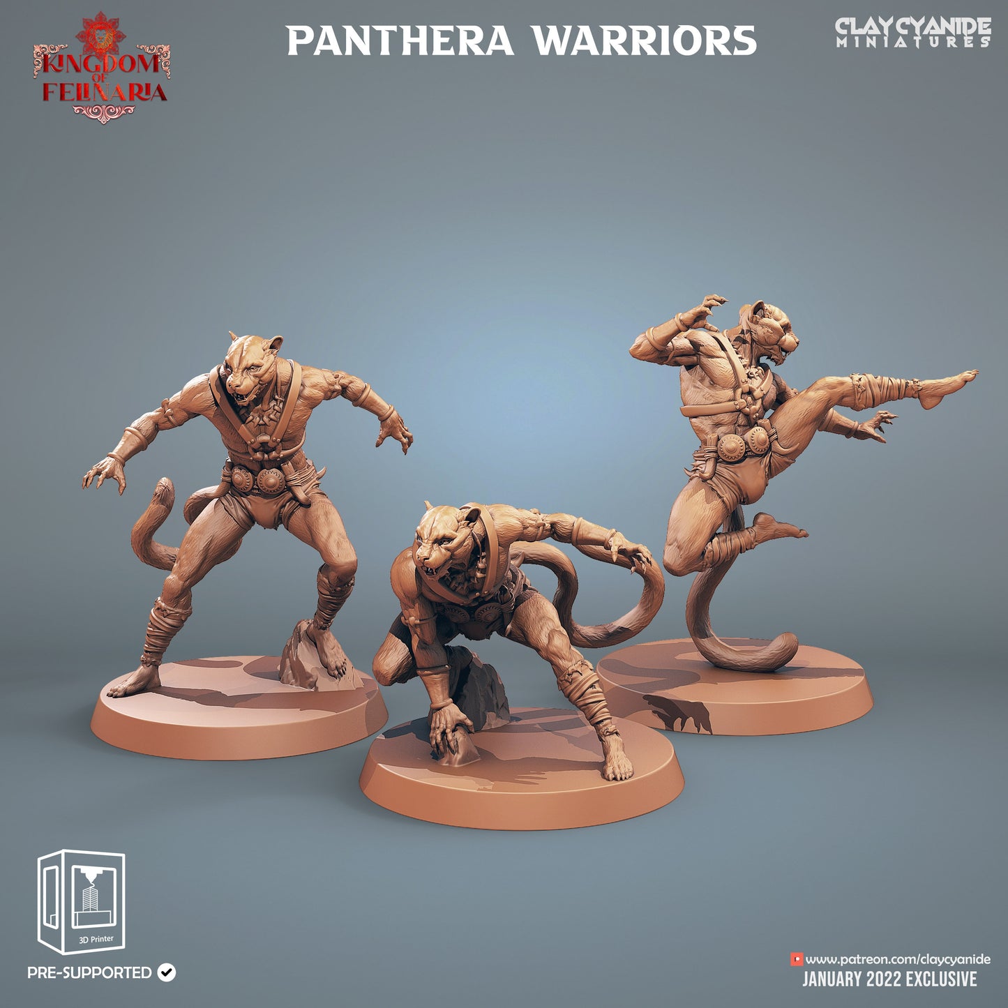 Panthera Warriors Painted Models - Clay Cyanide Printed Miniature | Dungeons & Dragons | Pathfinder | Tabletop