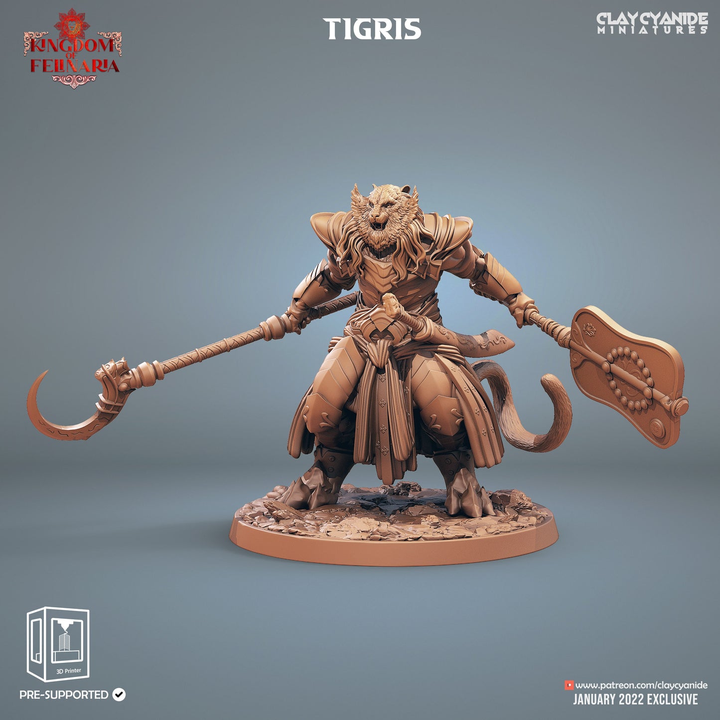 Tigris - Clay Cyanide Printed Miniature | Dungeons & Dragons | Pathfinder | Tabletop