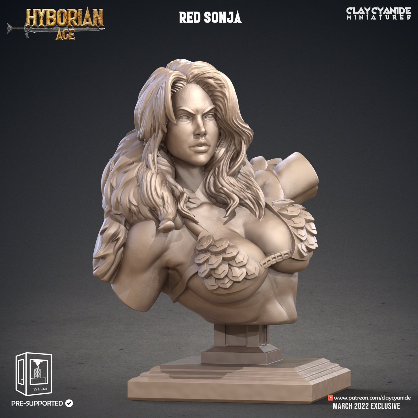 Red Sonja Bust - Clay Cyanide Printed Model | Dungeons & Dragons | Pathfinder | Tabletop