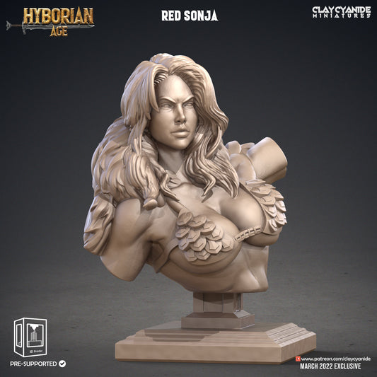 Red Sonja Bust - Clay Cyanide Printed Model | Dungeons & Dragons | Pathfinder | Tabletop