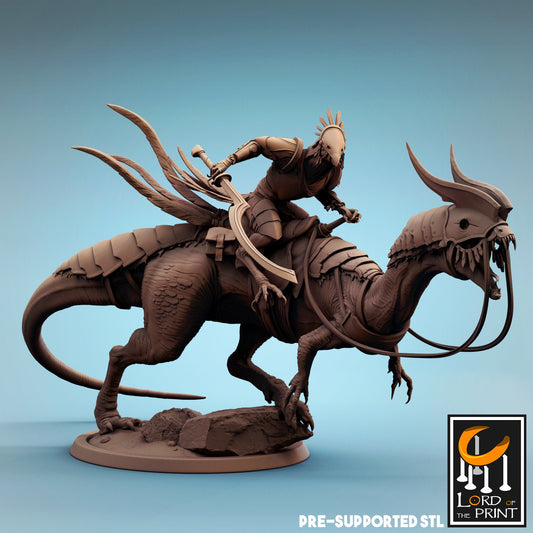 Kenku Dilophosaurus Rider - Lord of the Print Miniature | Dungeons & Dragons | Pathfinder | Tabletop
