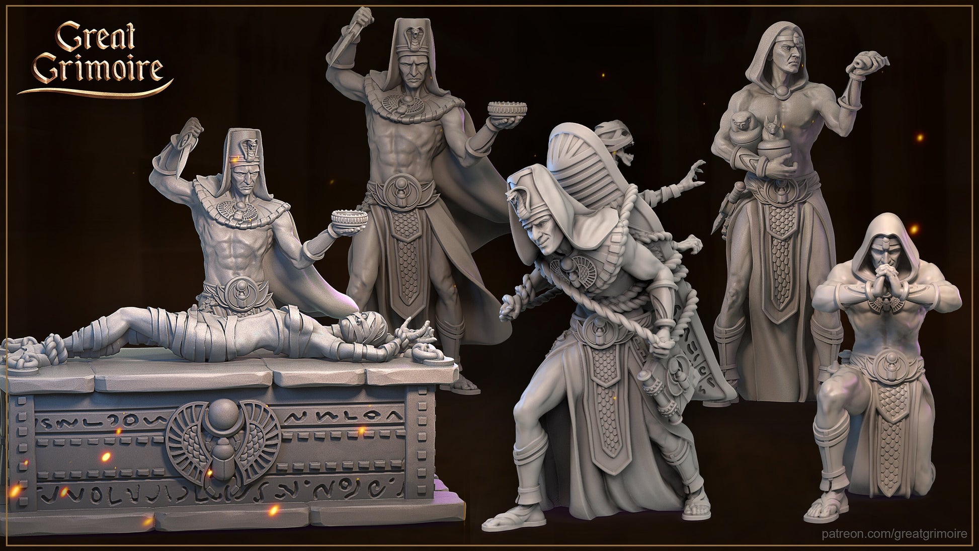 High Priests of Egypt - Great Grimoire Printed Miniature | Dungeons & Dragons | Pathfinder | Tabletop