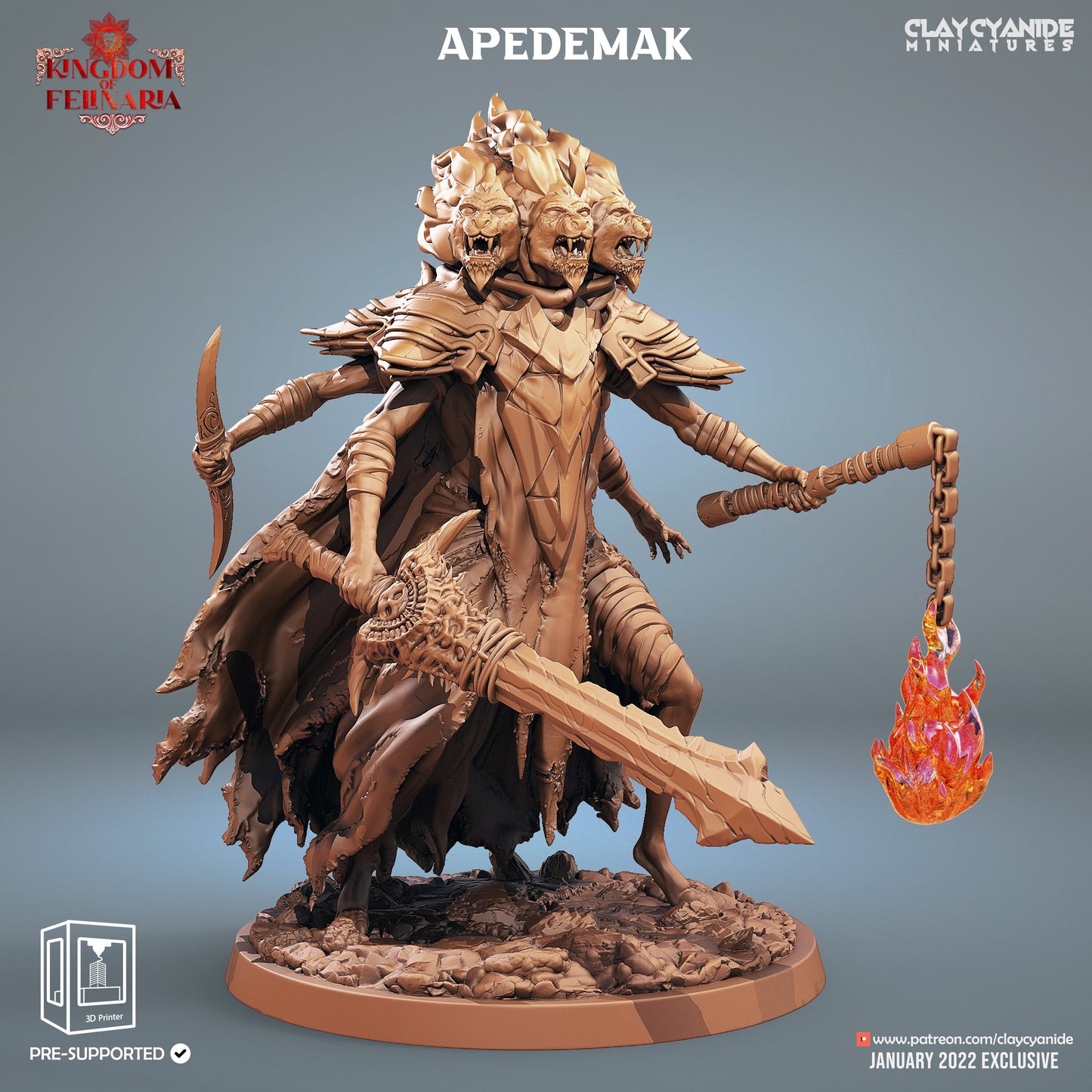 Apedemak - Clay Cyanide Printed Miniature | Dungeons & Dragons | Pathfinder | Tabletop