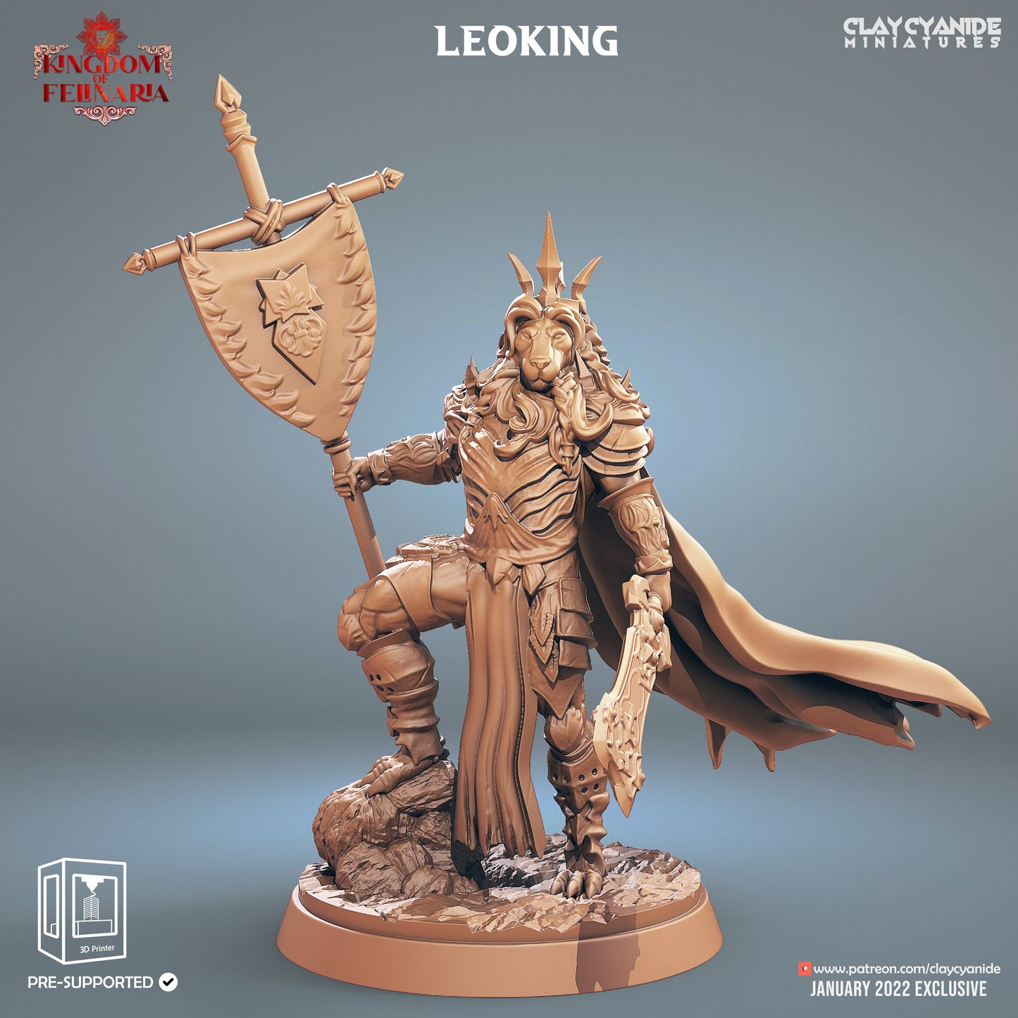 Leoking - Clay Cyanide Printed Miniature | Dungeons & Dragons | Pathfinder | Tabletop