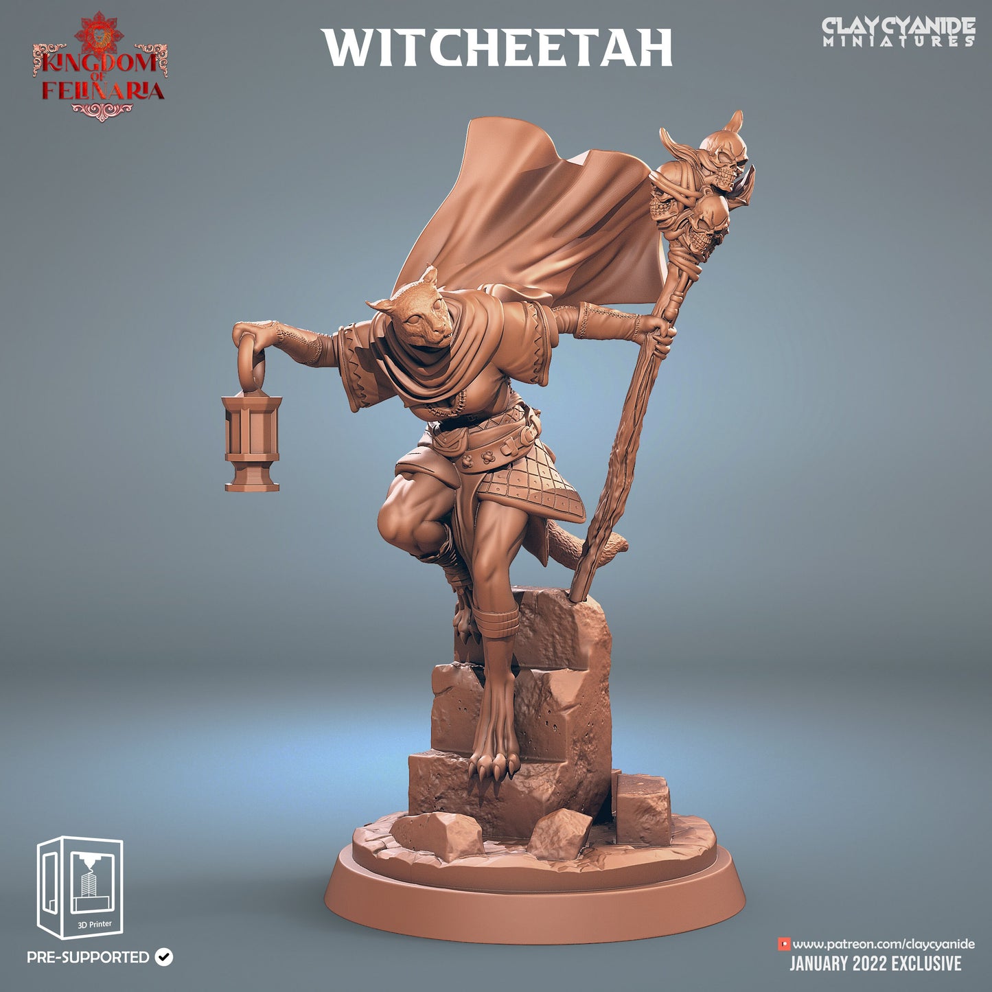 Witcheetah - Clay Cyanide Printed Miniature | Dungeons & Dragons | Pathfinder | Tabletop