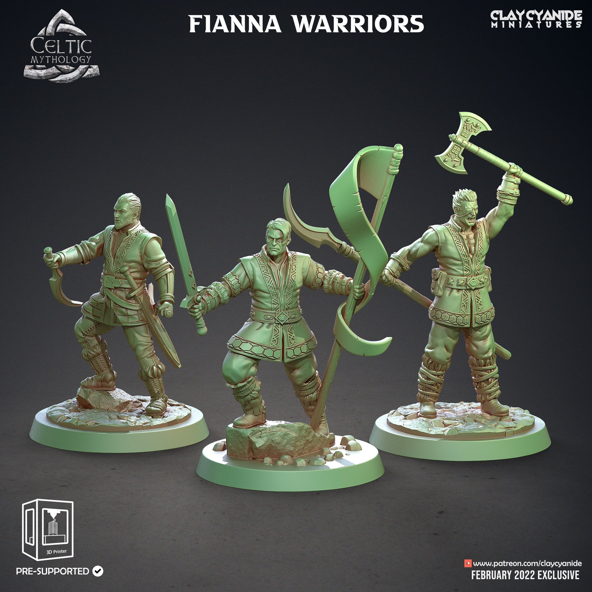 Fianna Warriors - Clay Cyanide Printed Miniature | Dungeons & Dragons | Pathfinder | Tabletop