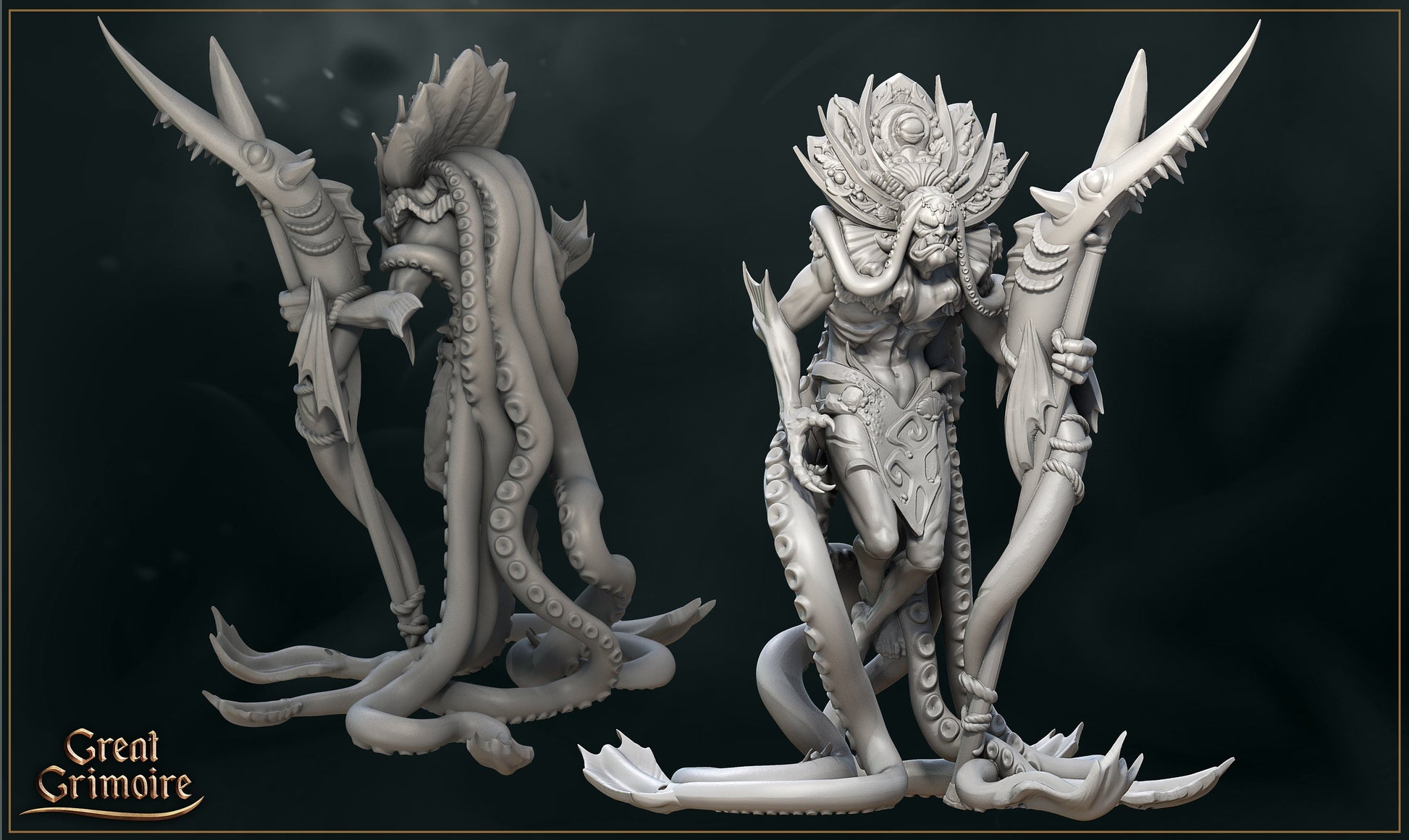 Deep Sea Shaman - Great Grimoire Printed Miniature | Dungeons & Dragons | Pathfinder | Tabletop