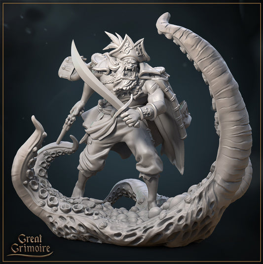 Roar, the Scarred Pirate - Great Grimoire Printed Miniature | Dungeons & Dragons | Pathfinder | Tabletop