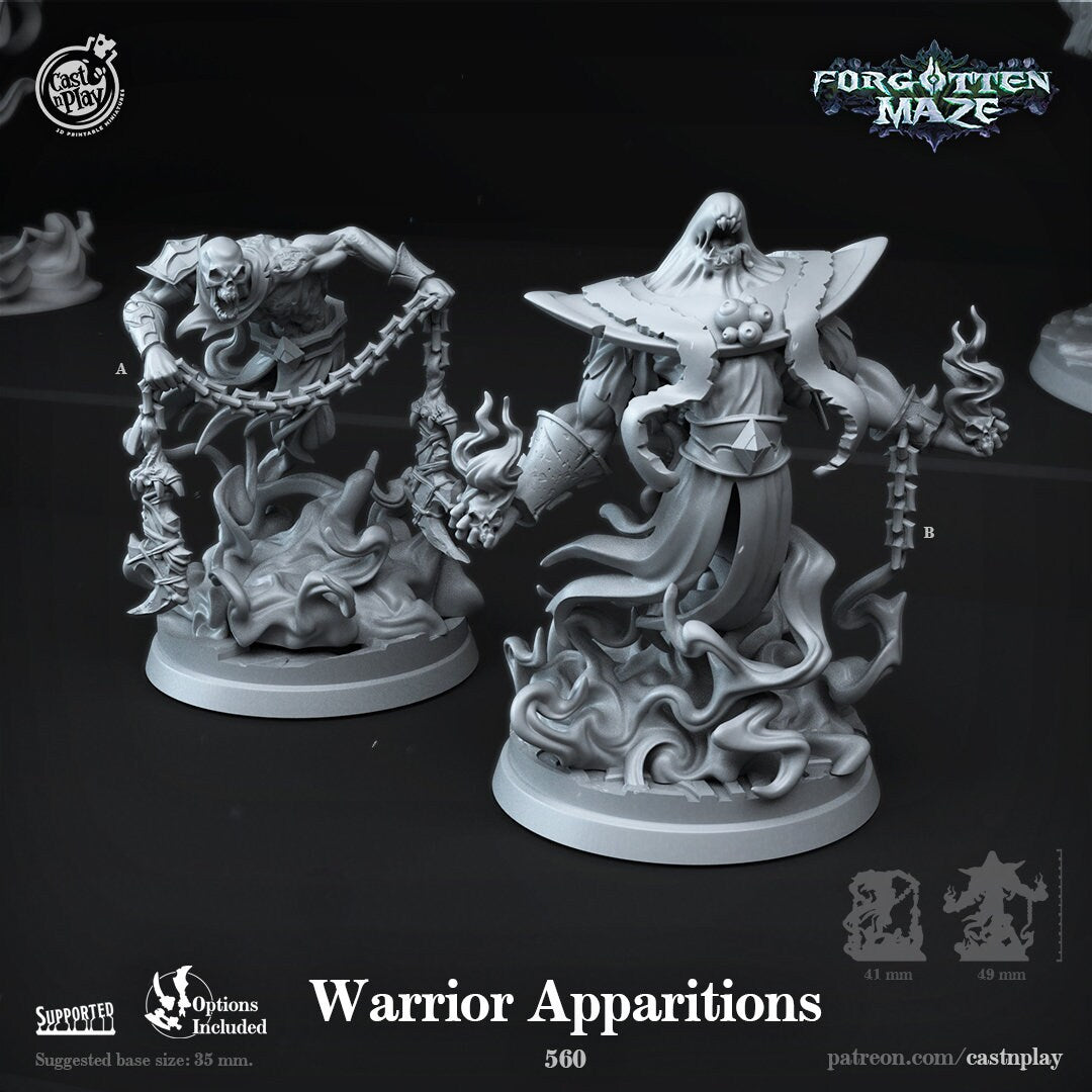 Warrior Apparitions - 2 Cast n Play Printed Miniatures | Dungeons & Dragons | Pathfinder | Tabletop