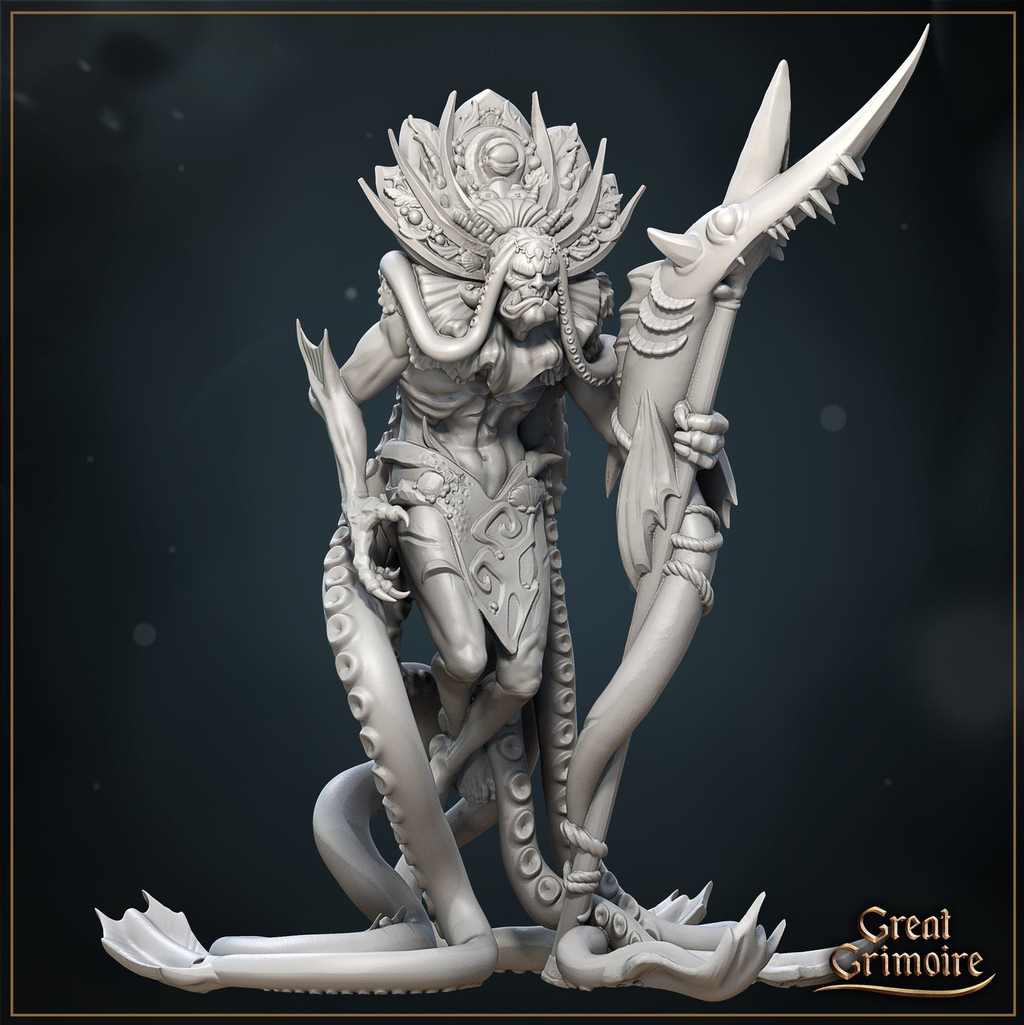 Deep Sea Shaman - Great Grimoire Printed Miniature | Dungeons & Dragons | Pathfinder | Tabletop