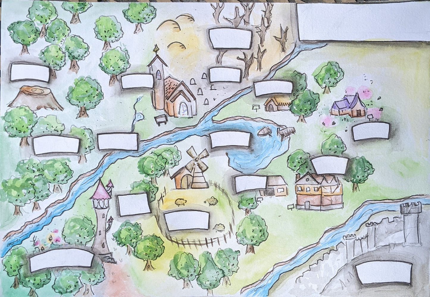 Custom Watercolor Painted Fantasy Map - Original Hand Painted Fantasy Map for Dungeons & Dragons | Pathfinder | Tabletop RPG