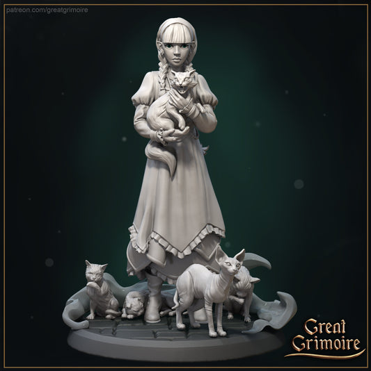 Cat Summoner - Great Grimoire Printed Miniature | Dungeons & Dragons | Pathfinder | Tabletop