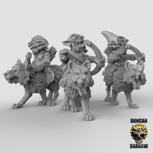 Goblin Wolf Rider Archers - 3 Duncan Shadow Printed Miniatures | Dungeons & Dragons | Pathfinder | Tabletop