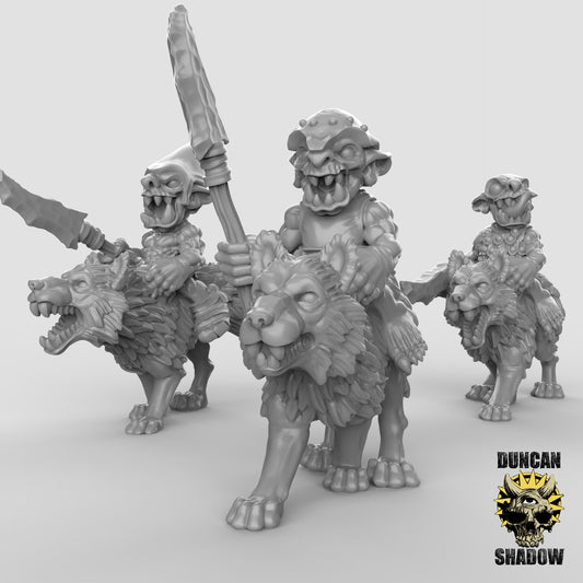 Goblin Wolf Riders - 3 Duncan Shadow Printed Miniatures | Dungeons & Dragons | Pathfinder | Tabletop