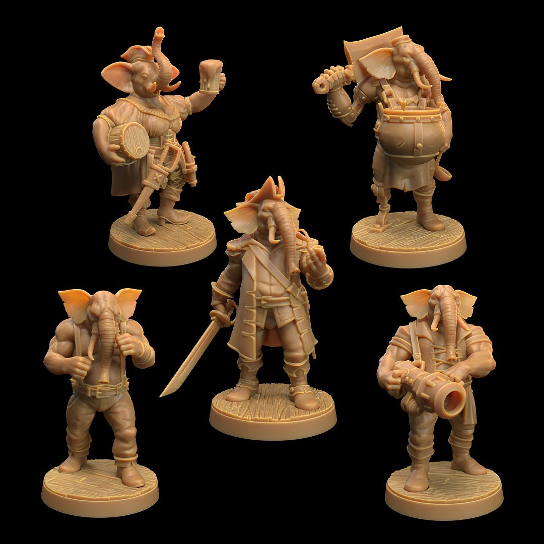 Elephant Loxodon Crew Bundle - 5 The Dragon Trapper's Lodge Printed Miniatures | Dungeons & Dragons | Pathfinder | Tabletop