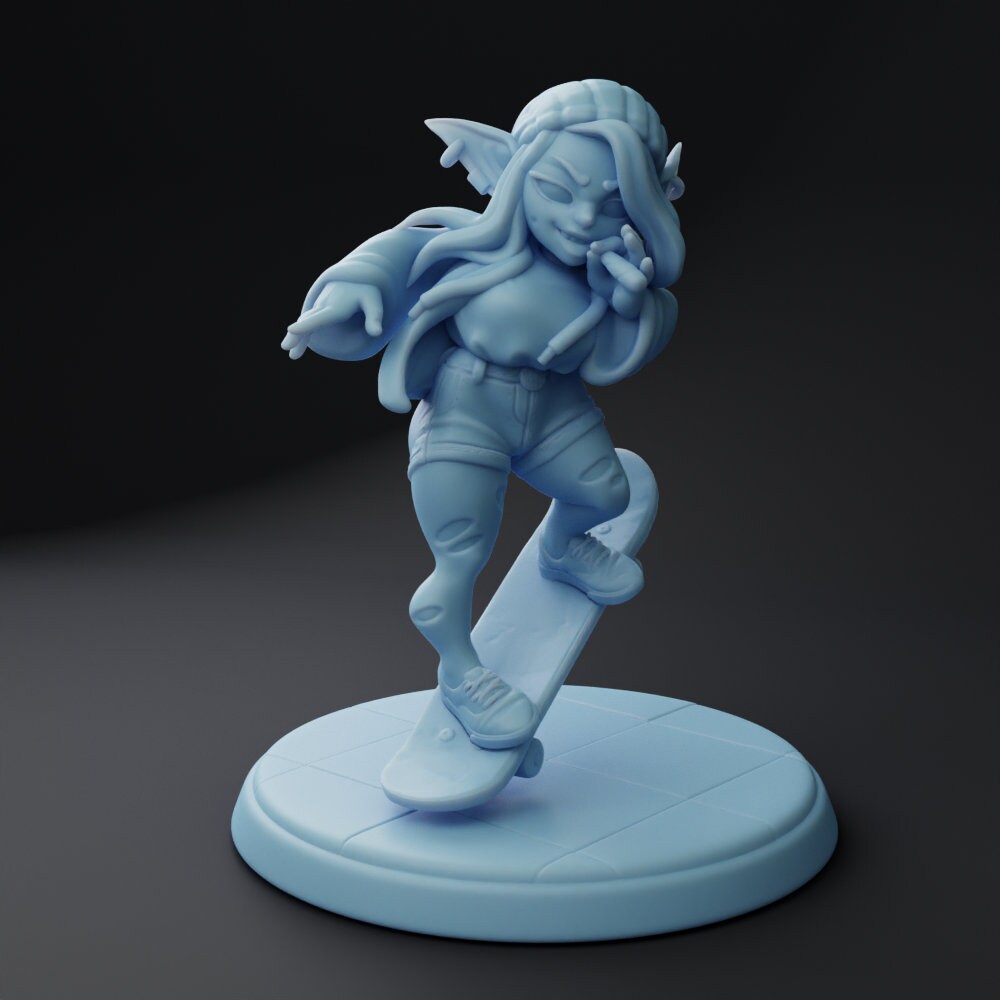 Jane, the Goblin Scateboarder - Twin Goddess Minis | Dungeons & Dragons | Pathfinder | Tabletop