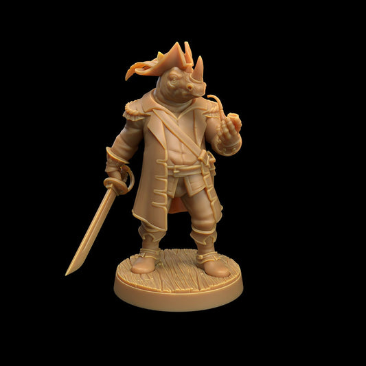 Rhinofolk Pirates, Captain - The Dragon Trapper's Lodge Printed Miniature | Dungeons & Dragons | Pathfinder | Tabletop