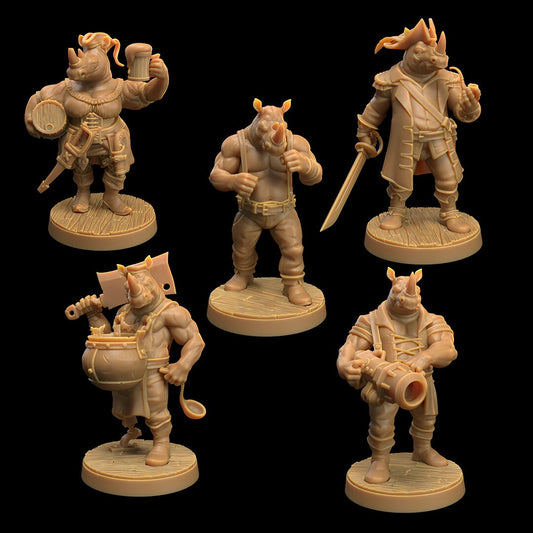 Rhinofolk Pirates Bundle - 5 The Dragon Trapper's Lodge Printed Miniatures | Dungeons & Dragons | Pathfinder | Tabletop